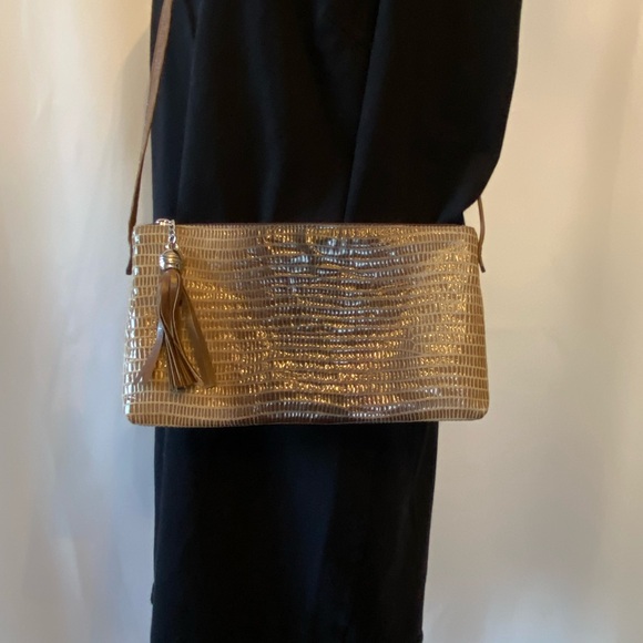 Due Fratelli Handbags - Women's Genuine Leather Croc Embossed Crossbody Purse Leopard Lining Mobwife